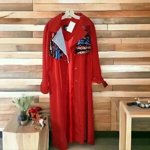 Customized By Statement Boutique Denim and sequin trench coat. Size 8